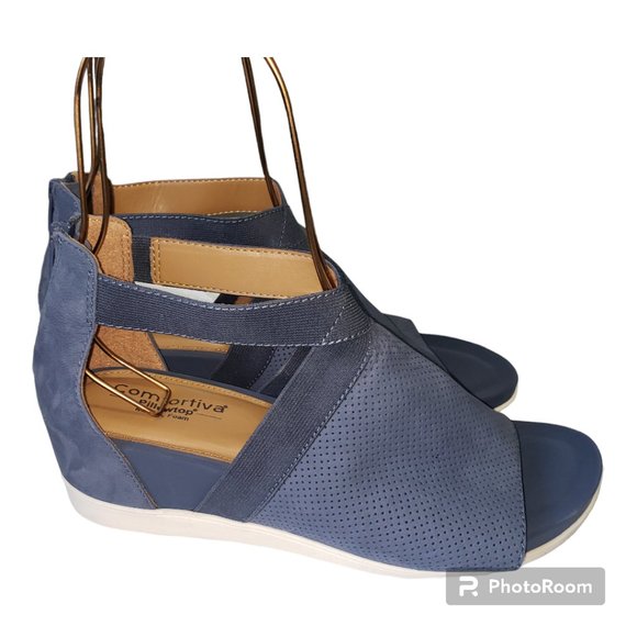 Comfortiva Shoes - Sh169 Comfortiva Paisley Ladies Blue Pillowtop Memory Foam Sandals 9.5
